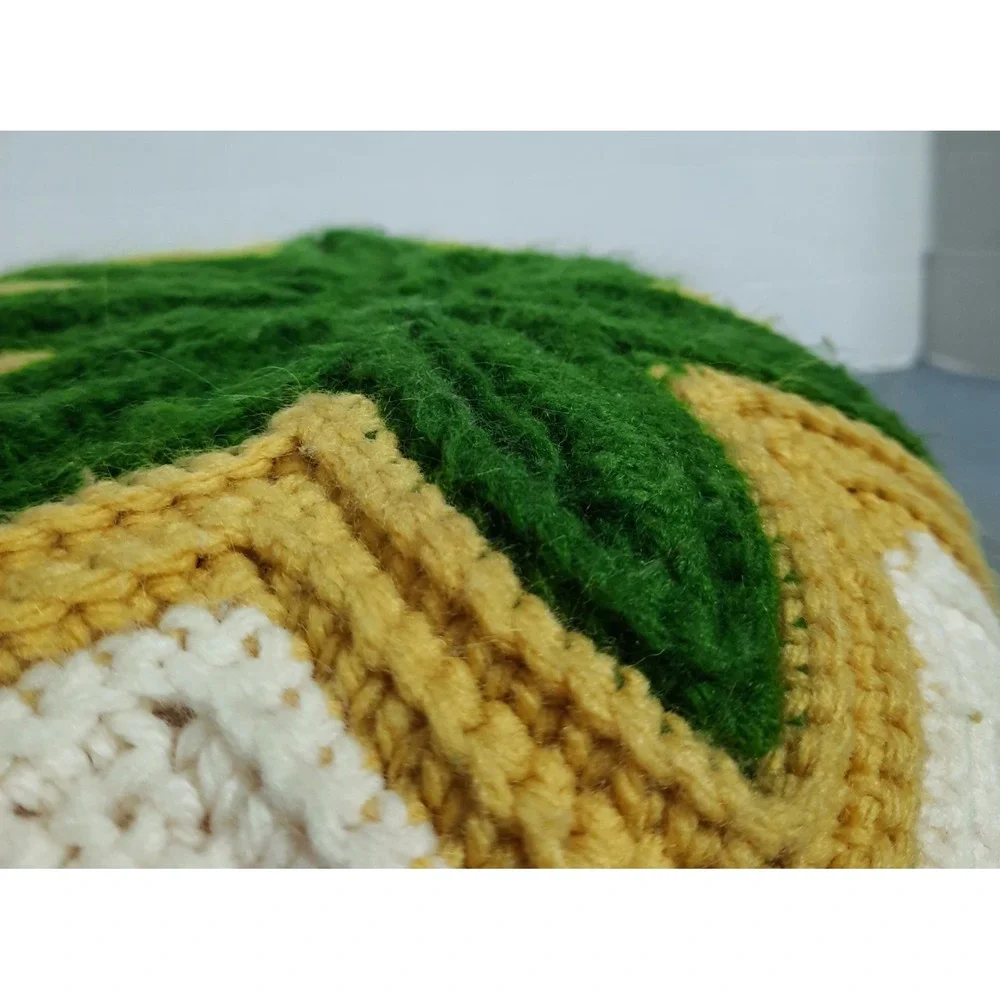 Vintage 70s Handmade Crochet Double Sided Round Throw Pillow Floral Boho‎ Granny